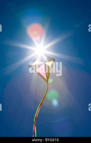 Il kite retroilluminato contro il cielo blu chiaro Foto Stock