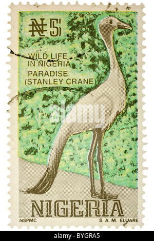 Affrancato timbro nigeriano 1992 per 5n la fauna selvatica in Nigeria la gru di Stanley. Solo editoriale Foto Stock