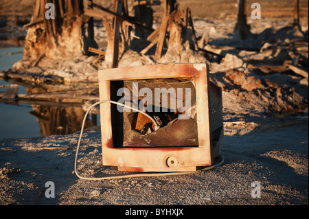 Rotto il monitor di un computer a Bombay Beach, Salton Sea, California Foto Stock