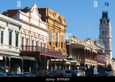 Facciate vittoriane in Lydiard Street a Nord, Ballarat, Victoria, Australia Foto Stock