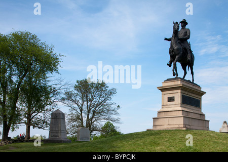 Stati Uniti d'America, Pennsylvania, Gettysburg, Statua del US Army maggiore generale Winfield Scott Hancock, parte della guerra civile Memorial Foto Stock