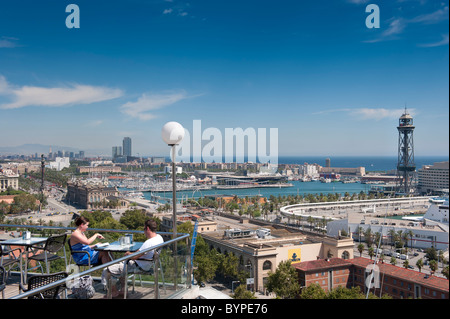 Barcelona Cafe con vista sulla città Foto Stock