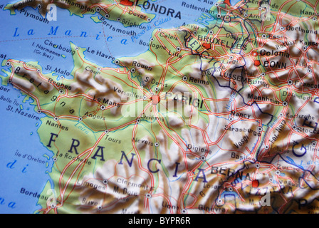 Mappa in rilievo, Europa Francia Germania Italia Foto Stock