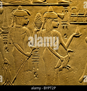 Rilievo di parete di Saqqara egitto Merymery 1391 - 1353 BC varie fasi del rito funebre e la bocca Foto Stock