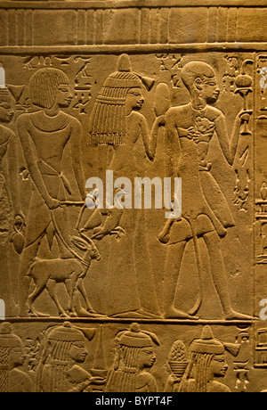 Rilievo di parete di Saqqara egitto Merymery 1391 - 1353 BC varie fasi del rito funebre e la bocca Foto Stock
