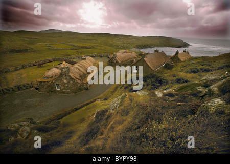 Gearrannan Blackhouse village, isola di Lewis, Ebridi Esterne, Scotland, Regno Unito Foto Stock