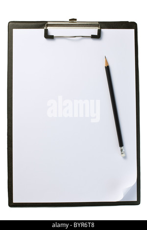 La clipboard vuoto con carta e matita Foto Stock