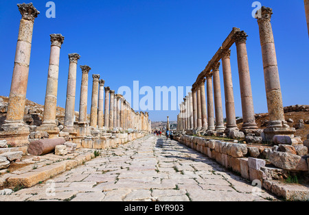 Colonnato Street a Gerasa, Jerash, Giordania Foto Stock