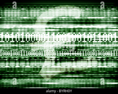 Il simbolo cancelletto e codice binario o flussi di dati che rappresentano le transazioni online e la sicurezza sul web Foto Stock