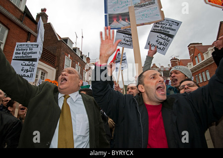 Comunità egiziana in Gran Bretagna per protestare durante la rivoluzione contro Mubarak all ambasciata egiziana Febbraio 2011 Foto Stock