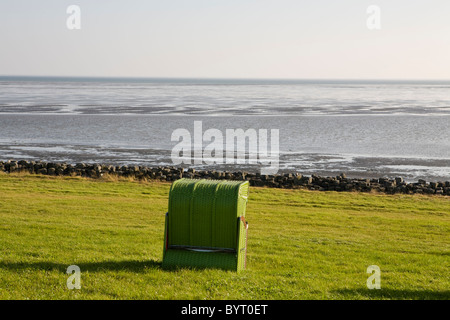 Sdraio sulla spiaggia, isola di Pellworm, Germania Foto Stock