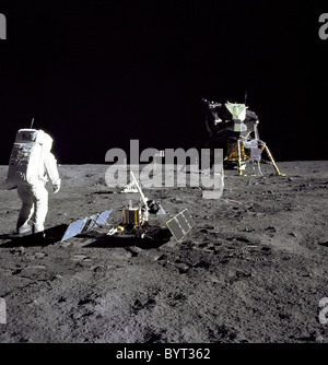 Astronauta Edwin E.'' Buzz Aldrin sulla luna durante la missione Apollo 11. Foto Stock