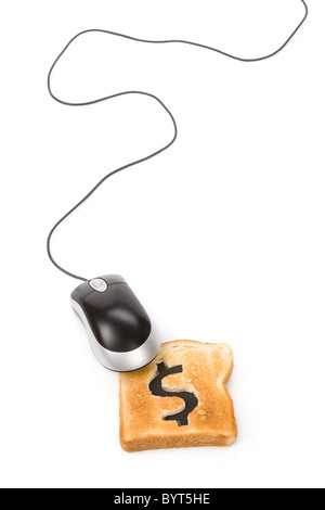 Fetta di pane con il simbolo del dollaro e il mouse del computer, concetto business online Foto Stock