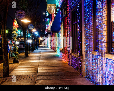 Le luci di Natale la linea la strada principale di Rochester Michigan Foto Stock
