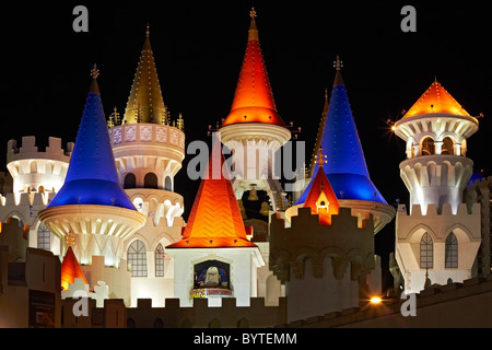 Excalibur Hotel Casino Towers - Scena Notturna - Las Vegas Foto Stock