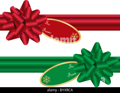 Serie di centine di Natale con nastro e gift matching Tags Foto Stock