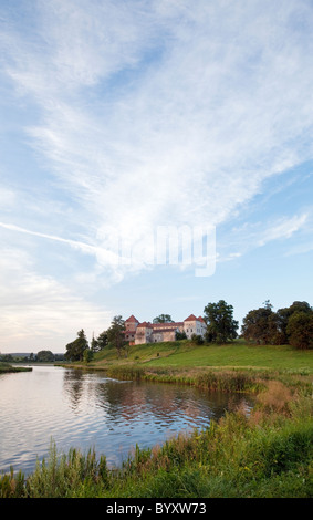 Serata estiva vista del Castello Svirzh (Oblast di Lviv, Ucraina. Costruito nel XV-XVII secolo). Foto Stock