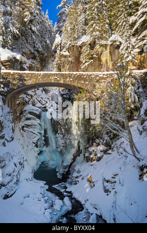 Ponte su Christine scende in Mount Rainier National Park in inverno Foto Stock