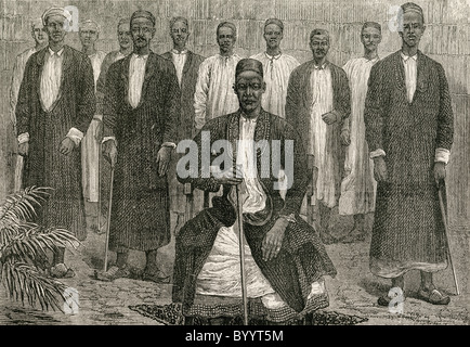 Ho Muteesa Mukaabya Walugembe Kayiira e i suoi capi. Kabaka del regno di Buganda, dal 1856 fino al 1884. Foto Stock