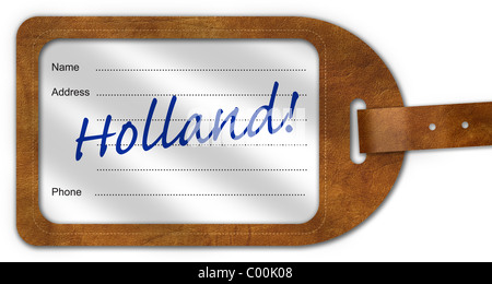 Valigia/bagagli con etichetta 'Holland!' scritto su Foto Stock