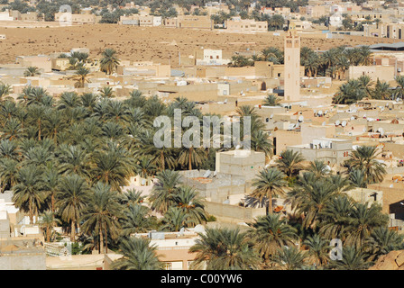 Algeria, Melika, ad alto angolo di visione del quartiere residenziale con palme Foto Stock