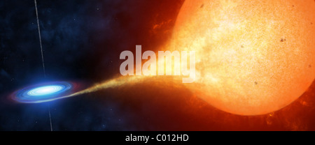 Un oggetto compatto o un buco nero, si vede il rip off gas dal suo' sole come accompagnatore. Foto Stock