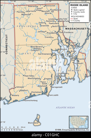 Mappa Politico di Rhode Island Foto Stock