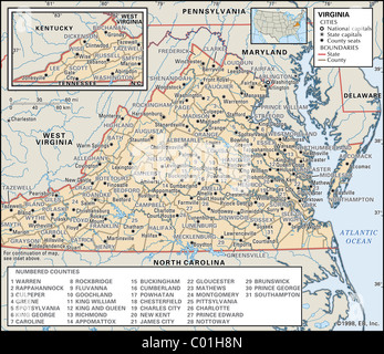 Mappa Politico della Virginia Foto Stock