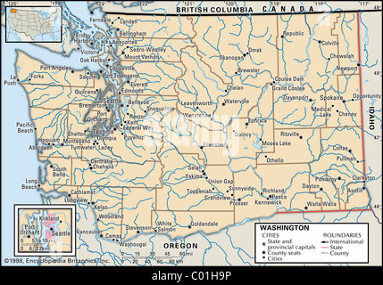 Mappa dello Stato di Washington Foto Stock