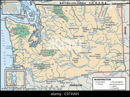 Mappa dello Stato di Washington Foto Stock