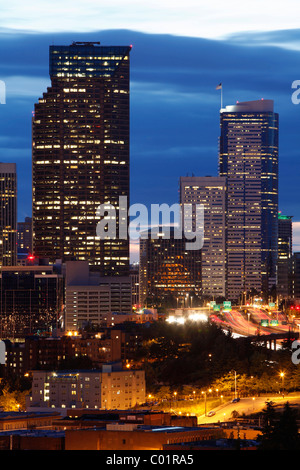 Paesaggio di Seattle dal medico Jose Rizal Park, Seattle, Washington, Stati Uniti d'America