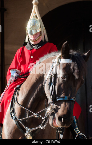 Uno dei Queen's bagnini a cavallo presso la sfilata delle Guardie a Cavallo, Londra, Inghilterra. Foto Stock