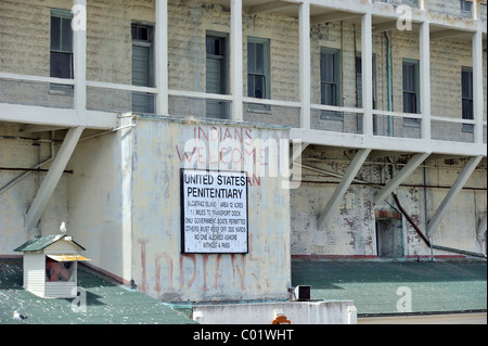 Area di arrivo della prigione Isola di Alcatraz a San Francisco, California, Stati Uniti d'America Foto Stock