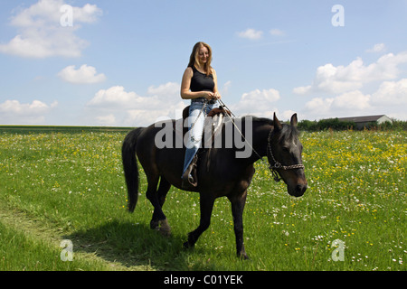 Giovane donna cavalcare, Bavaria Foto Stock