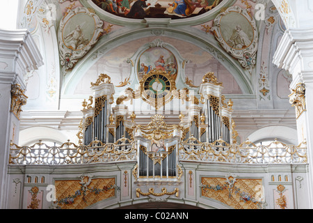 Organo, Maria Langegg chiesa di pellegrinaggio, Dunkelsteinerwald, Wachau, Mostviertel regione, Austria Inferiore, Austria, Europa Foto Stock