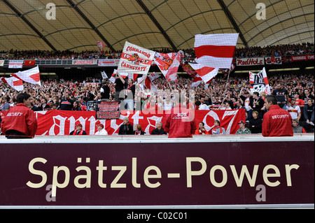 Blocco della ventola del VfB Stuttgart, Mercedes-Benz Arena Stuttgart, Baden-Wuerttemberg, Germania, Europa Foto Stock