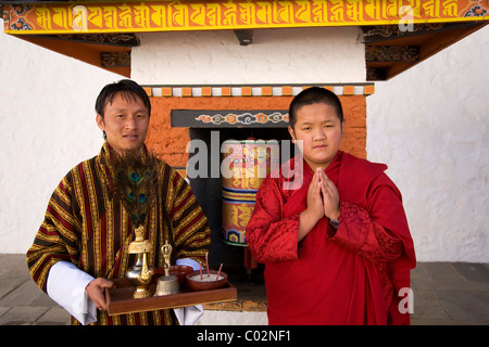 Monaco buddista, cerimoniale di benedizione, Amankora Hotel, Thimphu, Bhutan, Regno del Bhutan, Asia del Sud Foto Stock