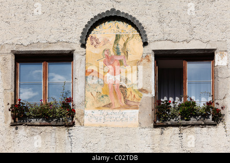 Affresco su una facciata, Schwallenbach nei pressi di Spitz, Wachau, Waldviertel, Austria Inferiore, Austria, Europa Foto Stock