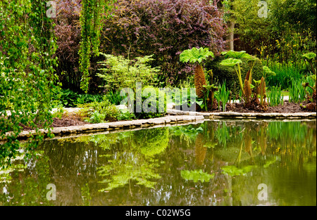 I bellissimi giardini d'acqua nei tribunali giardini, Holt, Wiltshire, Inghilterra, Regno Unito Foto Stock