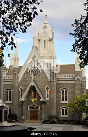 Assembly Hall, cappella funebre, tempio della Chiesa di Gesù Cristo dei Santi degli Ultimi Giorni, Chiesa Mormone, Temple Square Foto Stock