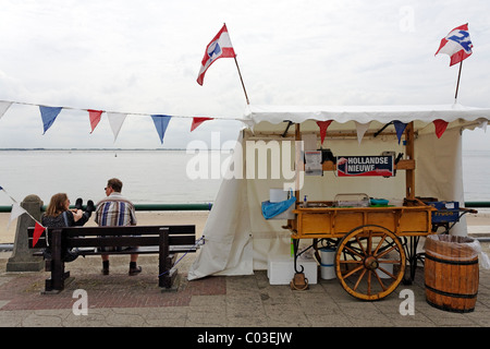 Carrello aringhe in vendita presso la passeggiata sulla spiaggia, Vlissingen, Walcheren, Zeeland, Paesi Bassi, Benelux, Europa Foto Stock