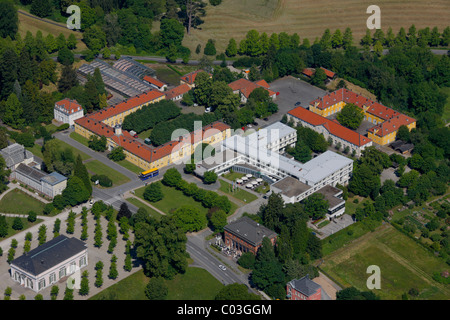 Vista aerea, Schlosshotel Wilhelmshoehe, Bergpark Wilhelmshoehe mountain park, Kassel, Hesse, Germania, Europa Foto Stock