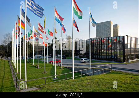 Corte di giustizia europea, Boulevard Konrad Adenauer street, quartiere Kirchberg, città del Lussemburgo, Europa Foto Stock