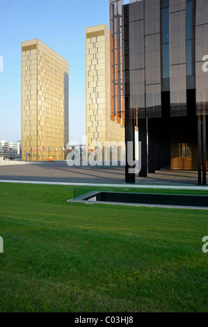 Edifici ad alta della Corte europea di giustizia, Boulevard Konrad Adenauer street, quartiere Kirchberg, città del Lussemburgo Foto Stock