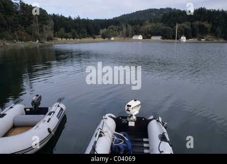 Gommoni ormeggiati in porto, le Isole San Juan, Washington Foto Stock