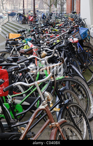 Un sacco di biciclette parcheggiate in Delft, Paesi Bassi Foto Stock