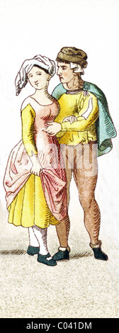 Le figure qui rappresentate sono tedeschi tra A.D. 1450-1500. Essi sono un contadino femmina e maschio di un contadino. Foto Stock