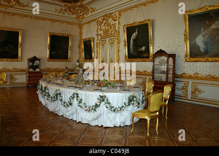 La sala da pranzo del Palazzo di Caterina è stato il rococò residenza estiva degli Zar Russi. Foto Stock