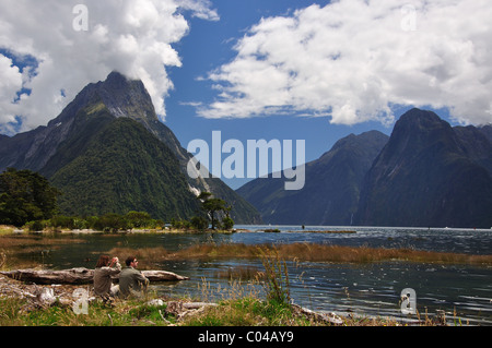 Mitre Peak, Milford Sound, Parco Nazionale di Fiordland, Southland, Isola del Sud, Nuova Zelanda Foto Stock