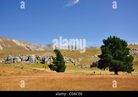 La Collina del Castello rocce, Castle Hill High Country stazione, Strada Statale 73, regione di Canterbury, Isola del Sud, Nuova Zelanda Foto Stock